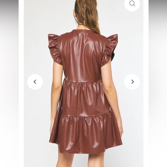 Entro Gliding Along Charlene Dress Chocolate Faux Leather Tiered Dress - Picture 6 of 16